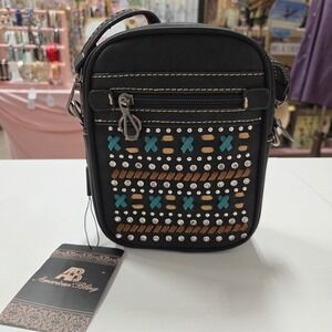 American Bling Black Studded Rhinestone Western Crossbody Bag ABD-5011BK NEW